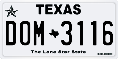 TX license plate DOM3116