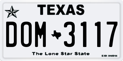 TX license plate DOM3117