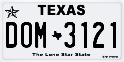 TX license plate DOM3121
