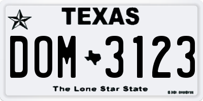 TX license plate DOM3123
