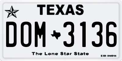 TX license plate DOM3136
