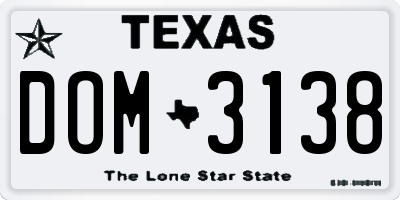 TX license plate DOM3138