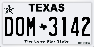 TX license plate DOM3142