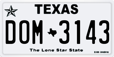 TX license plate DOM3143