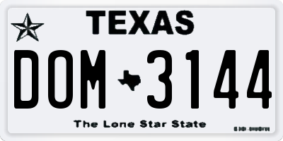 TX license plate DOM3144