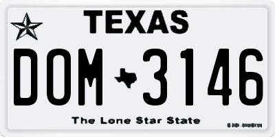 TX license plate DOM3146