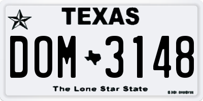 TX license plate DOM3148