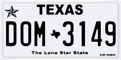 TX license plate DOM3149