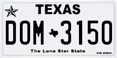 TX license plate DOM3150
