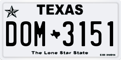 TX license plate DOM3151
