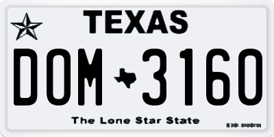 TX license plate DOM3160