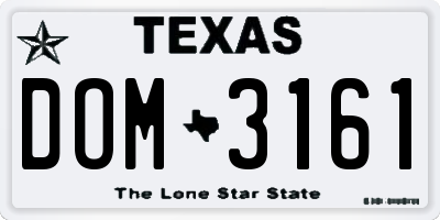 TX license plate DOM3161