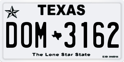TX license plate DOM3162