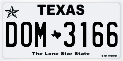 TX license plate DOM3166