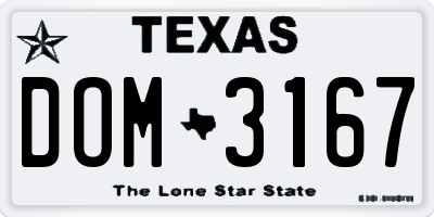 TX license plate DOM3167