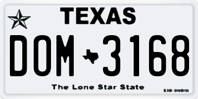 TX license plate DOM3168
