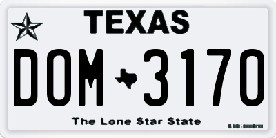 TX license plate DOM3170