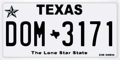 TX license plate DOM3171