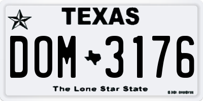 TX license plate DOM3176