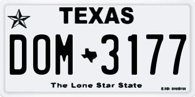 TX license plate DOM3177