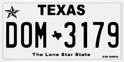 TX license plate DOM3179