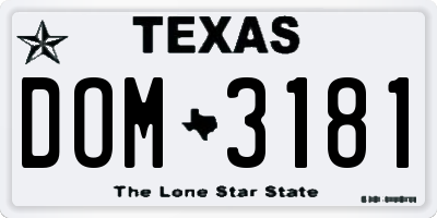 TX license plate DOM3181