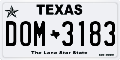 TX license plate DOM3183