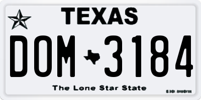 TX license plate DOM3184
