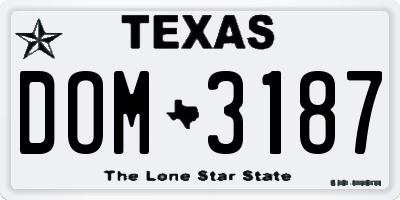 TX license plate DOM3187