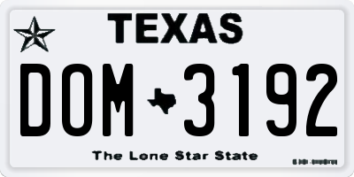 TX license plate DOM3192