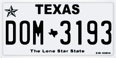 TX license plate DOM3193