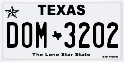 TX license plate DOM3202