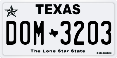 TX license plate DOM3203