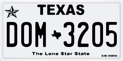 TX license plate DOM3205