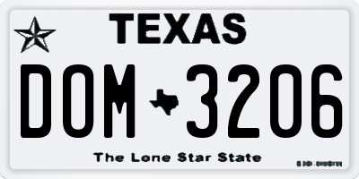 TX license plate DOM3206