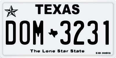 TX license plate DOM3231