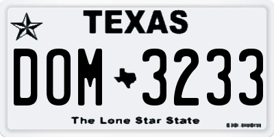 TX license plate DOM3233