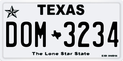TX license plate DOM3234