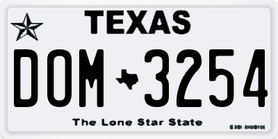 TX license plate DOM3254