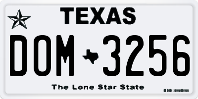 TX license plate DOM3256