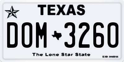TX license plate DOM3260