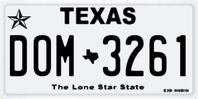TX license plate DOM3261