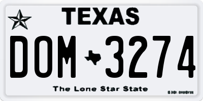 TX license plate DOM3274