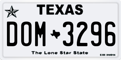 TX license plate DOM3296
