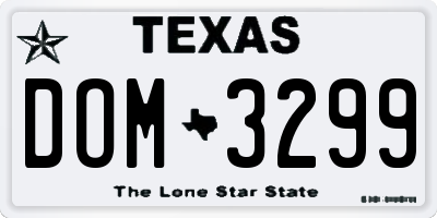 TX license plate DOM3299