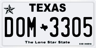 TX license plate DOM3305