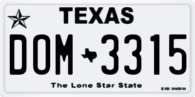 TX license plate DOM3315