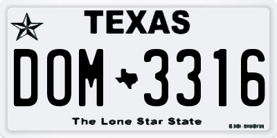 TX license plate DOM3316