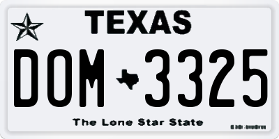 TX license plate DOM3325