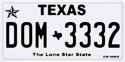 TX license plate DOM3332
